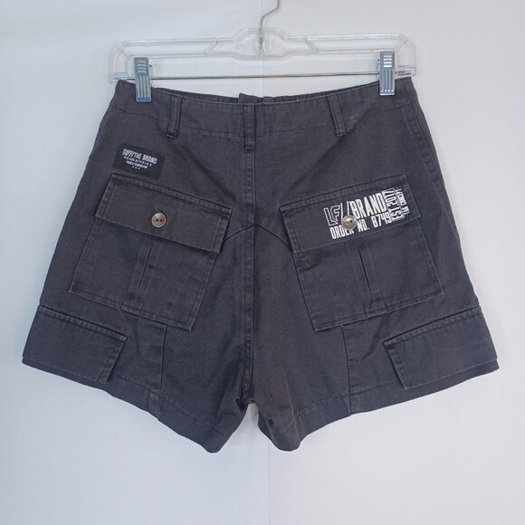 LF Women's Shorts Black Sz M Canvas High Rise Logo Pockets Casual Grunge Goth - Picture 9 of 15